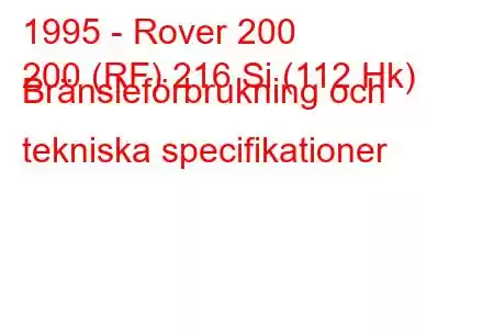 1995 - Rover 200
200 (RF) 216 Si (112 Hk) Bränsleförbrukning och tekniska specifikationer