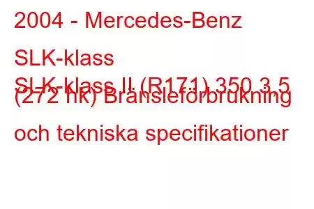 2004 - Mercedes-Benz SLK-klass
SLK-klass II (R171) 350 3,5 (272 hk) Bränsleförbrukning och tekniska specifikationer