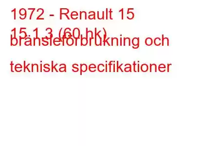 1972 - Renault 15
15 1,3 (60 hk) bränsleförbrukning och tekniska specifikationer