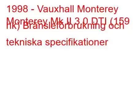 1998 - Vauxhall Monterey
Monterey Mk II 3.0 DTI (159 hk) Bränsleförbrukning och tekniska specifikationer