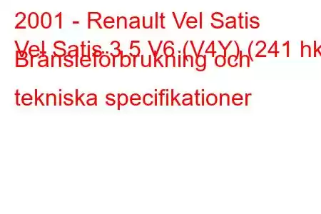 2001 - Renault Vel Satis
Vel Satis 3.5 V6 (V4Y) (241 hk) Bränsleförbrukning och tekniska specifikationer