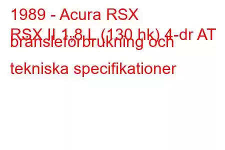 1989 - Acura RSX
RSX II 1,8 L (130 hk) 4-dr AT bränsleförbrukning och tekniska specifikationer