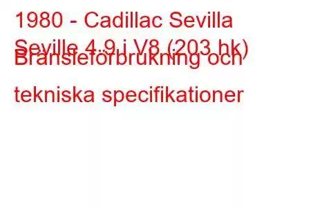 1980 - Cadillac Sevilla
Seville 4.9 i V8 (203 hk) Bränsleförbrukning och tekniska specifikationer