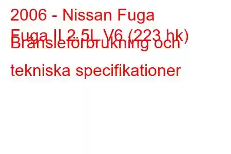 2006 - Nissan Fuga
Fuga II 2.5L V6 (223 hk) Bränsleförbrukning och tekniska specifikationer