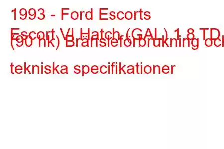 1993 - Ford Escorts
Escort VI Hatch (GAL) 1.8 TD (90 hk) Bränsleförbrukning och tekniska specifikationer