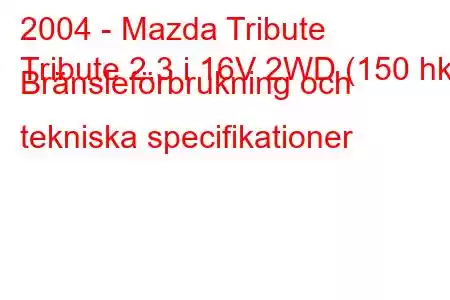 2004 - Mazda Tribute
Tribute 2.3 i 16V 2WD (150 hk) Bränsleförbrukning och tekniska specifikationer