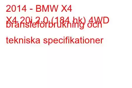 2014 - BMW X4
X4 20i 2.0 (184 hk) 4WD bränsleförbrukning och tekniska specifikationer