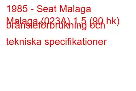 1985 - Seat Malaga
Malaga (023A) 1,5 (90 hk) bränsleförbrukning och tekniska specifikationer