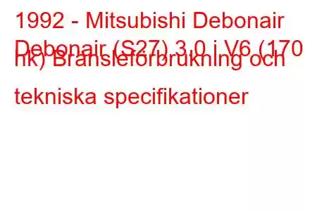 1992 - Mitsubishi Debonair
Debonair (S27) 3.0 i V6 (170 hk) Bränsleförbrukning och tekniska specifikationer