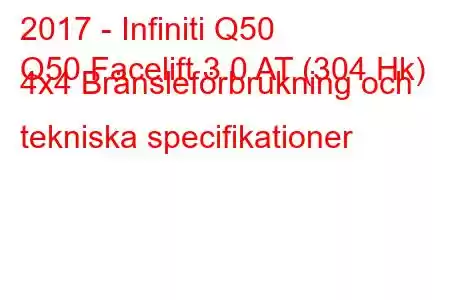 2017 - Infiniti Q50
Q50 Facelift 3.0 AT (304 Hk) 4x4 Bränsleförbrukning och tekniska specifikationer