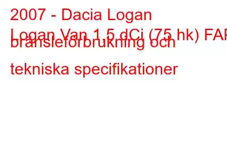 2007 - Dacia Logan
Logan Van 1,5 dCi (75 hk) FAP bränsleförbrukning och tekniska specifikationer