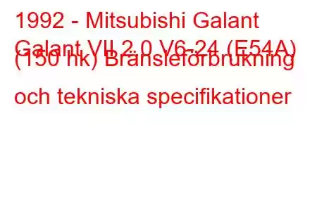 1992 - Mitsubishi Galant
Galant VII 2.0 V6-24 (E54A) (150 hk) Bränsleförbrukning och tekniska specifikationer