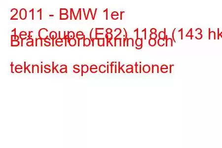 2011 - BMW 1er
1er Coupe (E82) 118d (143 hk) Bränsleförbrukning och tekniska specifikationer