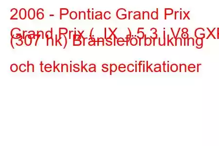 2006 - Pontiac Grand Prix
Grand Prix (_IX_) 5.3 i V8 GXP (307 hk) Bränsleförbrukning och tekniska specifikationer