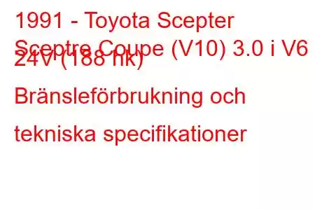 1991 - Toyota Scepter
Sceptre Coupe (V10) 3.0 i V6 24V (188 hk) Bränsleförbrukning och tekniska specifikationer