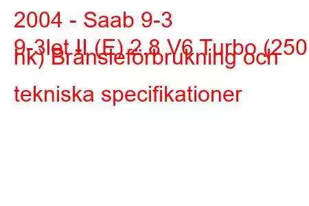 2004 - Saab 9-3
9-3let II (E) 2.8 V6 Turbo (250 hk) Bränsleförbrukning och tekniska specifikationer