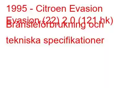 1995 - Citroen Evasion
Evasion (22) 2.0 (121 hk) Bränsleförbrukning och tekniska specifikationer