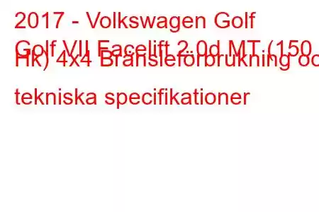 2017 - Volkswagen Golf
Golf VII Facelift 2.0d MT (150 Hk) 4x4 Bränsleförbrukning och tekniska specifikationer