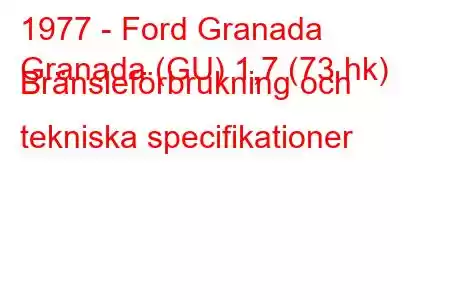 1977 - Ford Granada
Granada (GU) 1,7 (73 hk) Bränsleförbrukning och tekniska specifikationer