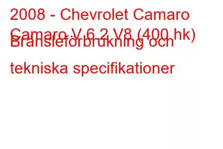 2008 - Chevrolet Camaro
Camaro V 6.2 V8 (400 hk) Bränsleförbrukning och tekniska specifikationer