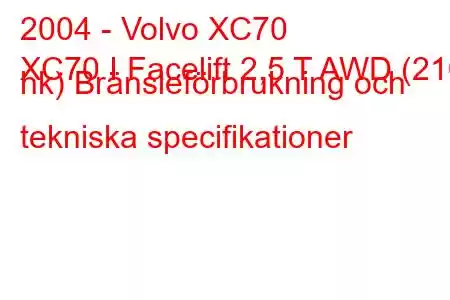 2004 - Volvo XC70
XC70 I Facelift 2,5 T AWD (210 hk) Bränsleförbrukning och tekniska specifikationer