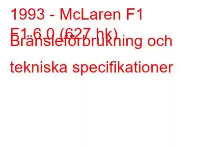 1993 - McLaren F1
F1 6.0 (627 hk) Bränsleförbrukning och tekniska specifikationer