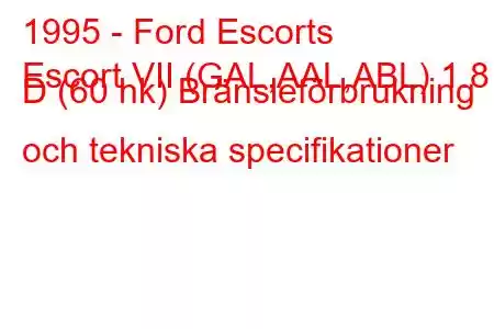 1995 - Ford Escorts
Escort VII (GAL,AAL,ABL) 1.8 D (60 hk) Bränsleförbrukning och tekniska specifikationer