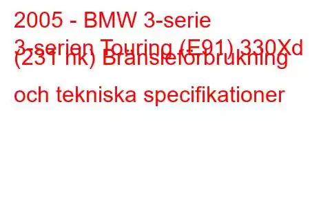 2005 - BMW 3-serie
3-serien Touring (E91) 330Xd (231 hk) Bränsleförbrukning och tekniska specifikationer