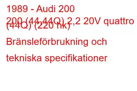 1989 - Audi 200
200 (44,44Q) 2,2 20V quattro (44Q) (220 hk) Bränsleförbrukning och tekniska specifikationer