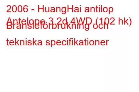 2006 - HuangHai antilop
Antelope 3.2d 4WD (102 hk) Bränsleförbrukning och tekniska specifikationer