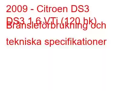 2009 - Citroen DS3
DS3 1.6 VTi (120 hk) Bränsleförbrukning och tekniska specifikationer