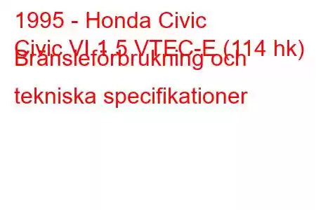 1995 - Honda Civic
Civic VI 1.5 VTEC-E (114 hk) Bränsleförbrukning och tekniska specifikationer