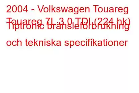 2004 - Volkswagen Touareg
Touareg 7L 3.0 TDI (224 hk) Tiptronic bränsleförbrukning och tekniska specifikationer