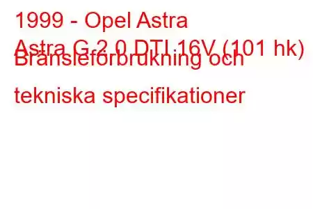 1999 - Opel Astra
Astra G 2.0 DTI 16V (101 hk) Bränsleförbrukning och tekniska specifikationer