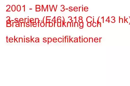 2001 - BMW 3-serie
3-serien (E46) 318 Ci (143 hk) Bränsleförbrukning och tekniska specifikationer