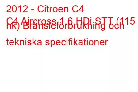 2012 - Citroen C4
C4 Aircross 1.6 HDi STT (115 hk) Bränsleförbrukning och tekniska specifikationer