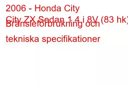 2006 - Honda City
City ZX Sedan 1.4 i 8V (83 hk) Bränsleförbrukning och tekniska specifikationer