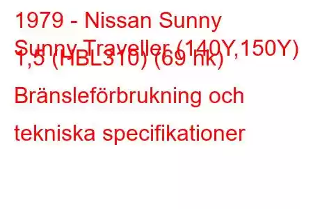 1979 - Nissan Sunny
Sunny Traveller (140Y,150Y) 1,5 (HBL310) (69 hk) Bränsleförbrukning och tekniska specifikationer