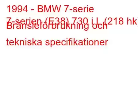 1994 - BMW 7-serie
7-serien (E38) 730 i L (218 hk) Bränsleförbrukning och tekniska specifikationer