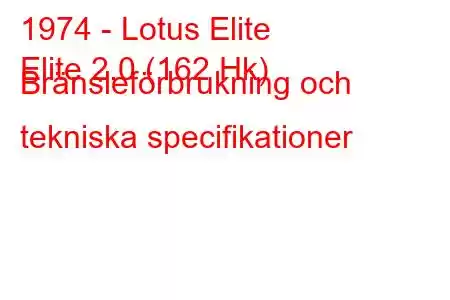 1974 - Lotus Elite
Elite 2.0 (162 Hk) Bränsleförbrukning och tekniska specifikationer