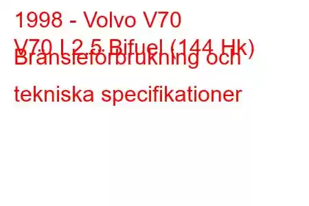 1998 - Volvo V70
V70 I 2.5 Bifuel (144 Hk) Bränsleförbrukning och tekniska specifikationer