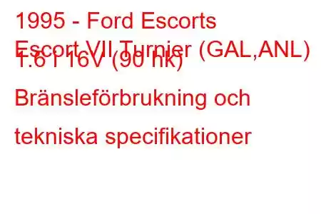 1995 - Ford Escorts
Escort VII Turnier (GAL,ANL) 1.6 i 16V (90 hk) Bränsleförbrukning och tekniska specifikationer