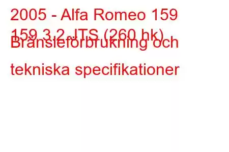 2005 - Alfa Romeo 159
159 3.2 JTS (260 hk) Bränsleförbrukning och tekniska specifikationer