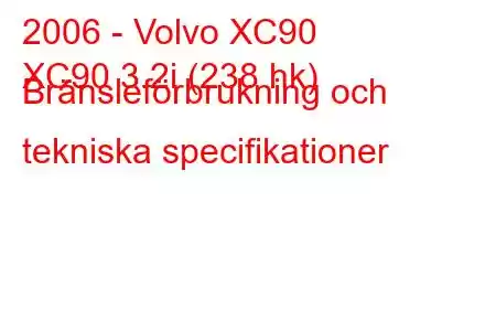 2006 - Volvo XC90
XC90 3.2i (238 hk) Bränsleförbrukning och tekniska specifikationer