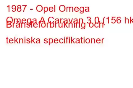 1987 - Opel Omega
Omega A Caravan 3.0 (156 hk) Bränsleförbrukning och tekniska specifikationer