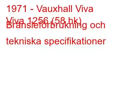 1971 - Vauxhall Viva
Viva 1256 (58 hk) Bränsleförbrukning och tekniska specifikationer