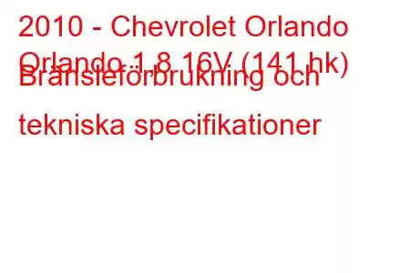 2010 - Chevrolet Orlando
Orlando 1,8 16V (141 hk) Bränsleförbrukning och tekniska specifikationer