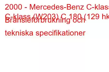 2000 - Mercedes-Benz C-klass
C-klass (W203) C 180 (129 hk) Bränsleförbrukning och tekniska specifikationer