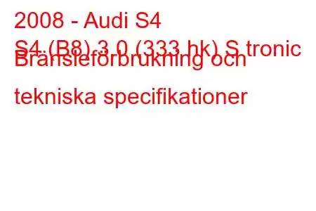 2008 - Audi S4
S4 (B8) 3.0 (333 hk) S tronic Bränsleförbrukning och tekniska specifikationer