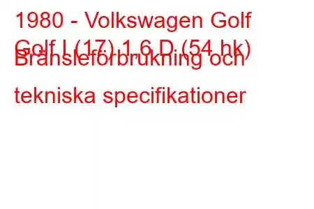 1980 - Volkswagen Golf
Golf I (17) 1,6 D (54 hk) Bränsleförbrukning och tekniska specifikationer